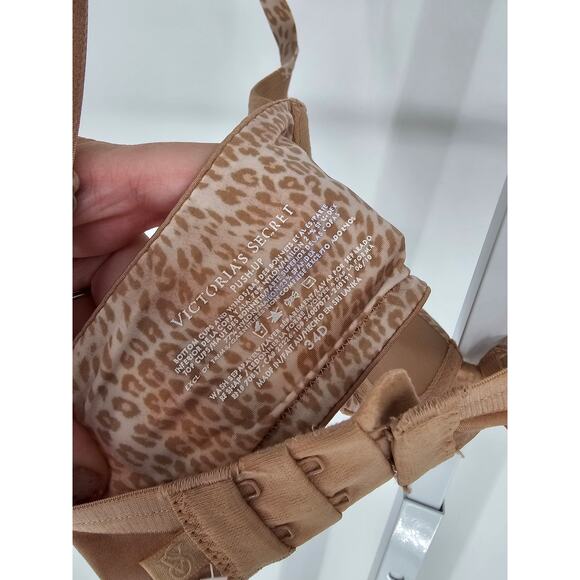 Victorias Secret Womens Sz 34D Classic Padded Push Up Bra Beige Leopard Trim - Picture 4 of 4